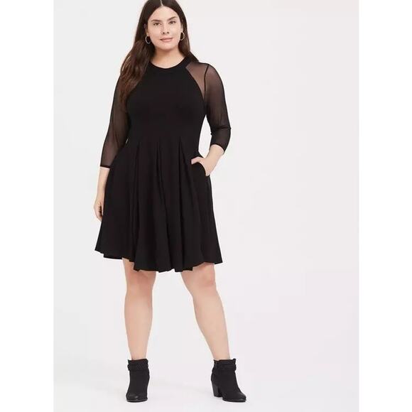 Torrid Black Premium Ponte & Mesh Fluted Dress - Picture 1 of 13